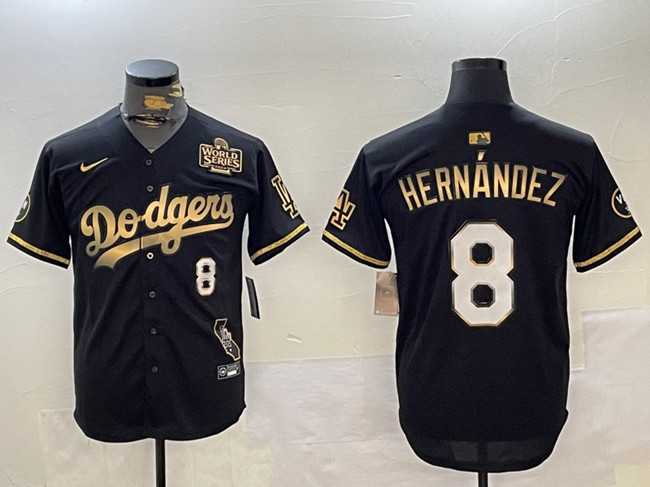 Mens Los Angeles Dodgers #8 Enrique  Black Gold 2024 World Series With Vin & California Patch Vapor Premier Limited Stitched Baseball Jersey